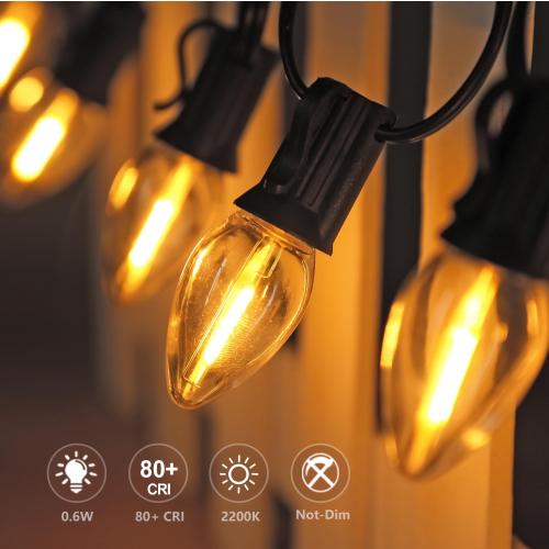 25 Pack LED Night Light Bulbs, C7 Shatterproof Replacement Led Light Bulb for String Light, E12 Base Salt Lamp Bulbs, 0.6W Equivalent to 7W, Warm White 2200K, 50LM