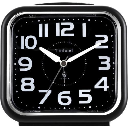 5.5 Large Analog Alarm Clock Silent Non Ticking, Gentle Wake, Beep Sounds, Increasing Volume, Battery Operated Snooze and Manual Light, Easy Set, Black (Best for Elder)