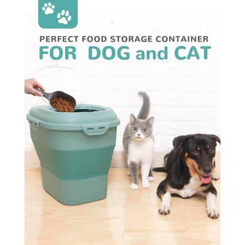 30-35 Lbs Dog Food Storage Container Collapsible Dog Food Container with Airtight Lids, Wheels, Scoop and 2pcs Food Storage Containers, Large Pet food storage for Dog, Cat (Green)
