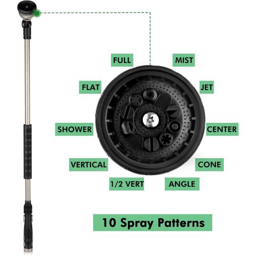 RESTMO 36” Long Watering Wand, Metal Garden Hose Wand with 180° Swivel Head and 10 Spray Patterns, 3ft Heavy Duty Hose Nozzle Sprayer with Thumb Flow Control, Ideal to Water Hanging Baskets, Shrubs