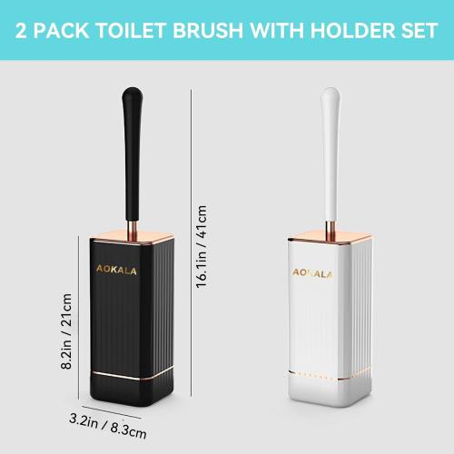Toilet Brush and Holder, Elegant 2 Pack Silicone Toilet Bowl Brush Set with Ergonomic Long Handle, Modern Bathroom Decor Cleaning Accessories, Durable, Deep Cleaning - Black & White