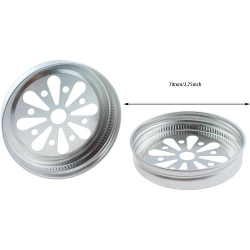 TAODAN 8pcs Mason Can Jar Lids Regular Mouth Jar with Flower Canning Lids Rustproof Daisy Cut with Straw Hole for Mason, Ball, Canning Jar