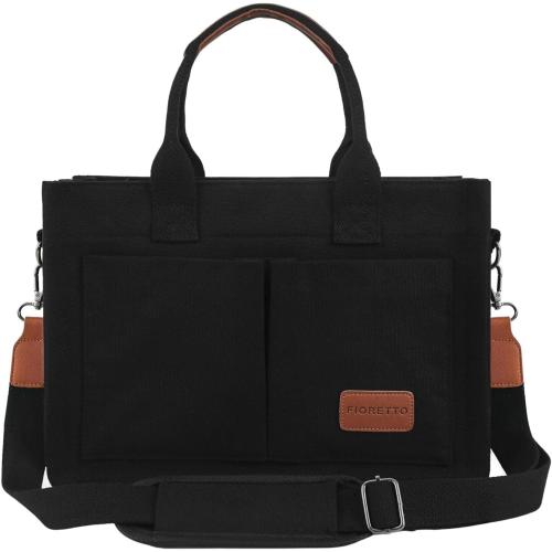FIORETTO Canvas Tote Bag for Women with Zipper Closure & Individual Compartments for Work College for Teacher & Nurse