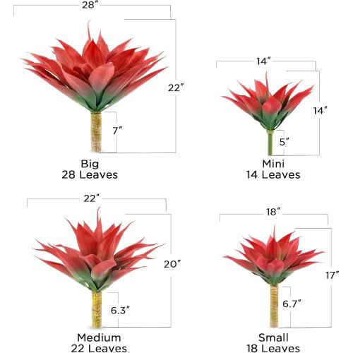 Size 20 Velener Fall Fake Agave Artificial Plant, Red Fake Succulents Plant for Room Decor, Unpotted Faux Agave Stems Plant for Fall Outdoor/Indoor Decor,