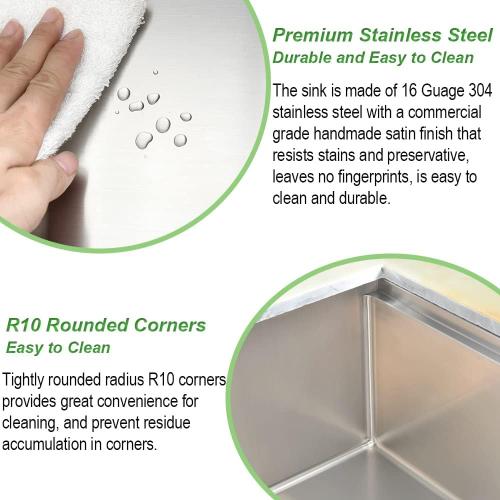 33 Inch Undermount Kitchen Sink, 33x19 Single Bowl Workstation 16 Gauge Stainless Steel Undermount Kitchen Sink with Offset Drain