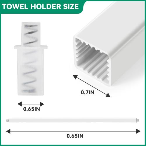 24-Inch Spring End Wall-Mounted Towel Bar, Adjustable Sturdy Plastic Towel Holder for Bathroom Kitchen Towel Storage White