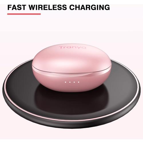 TRANYA T10 Pro Wireless Earbuds Bluetooth 5.3, 12mm Driver with Premium Deep Bass, Wireless Charging, IPX7 Waterproof, Low-Latency Game Mode in Ear Headphones -Pink