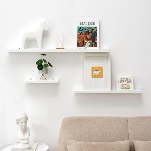 20 * 4 * 1.5 White Floating Shelves Wall Mounted 20 Inch, Solid Oak Wood Shelf for Decor and Storage, Picture Ledge for Bedroom Bathroom Living Room Kitchen, 20 * 4 * 1.5, 1 Pack