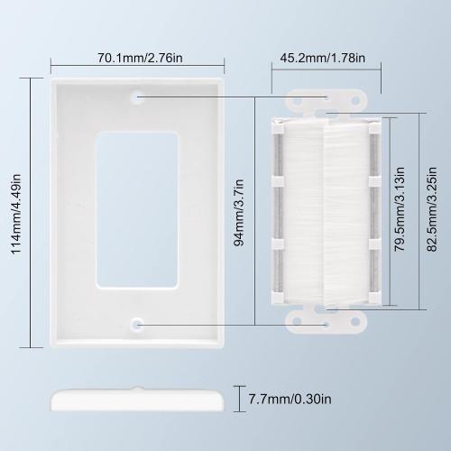 VCE Brush Wall Plate Cable Pass Through with Bracket, White, 2-Pack