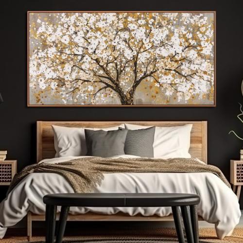 Large Wall Art Print Gold Abstract Tree Of Life Framed Modern Artwork Canvas Painting Gold Tree Pictures Home Decor Ready To Hang For Bedroom Living Room 30X60