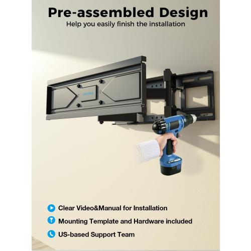 UL Listed Full Motion TV Wall Mount for Most 32-70 inch TVs, Wall Mount TV Bracket for 40 50 55 65 inch tv with Smooth Swivel, Tilt, Extension, Level-Has Hardware & Drill Template