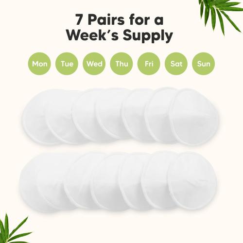 Organic Nursing Pads - 14 Washable Viscose Derived from Bamboo Breastfeeding Pads, Wash Bag, Reusable Breast Pads for Breastfeeding, Nipple Pads for Breastfeeding Essentials(Soft White, L 4.8)