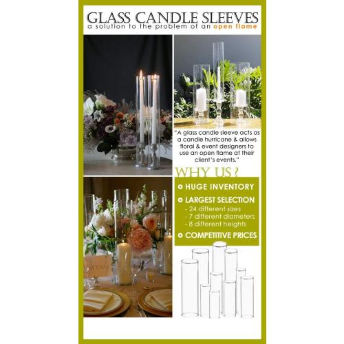 CYS EXCEL 2 PCS (H:14 D:2.5) Open Ended Glass Hurricane Candleholder Tube Shade | Open Flame Candle Chimney Tube Cover | Bottomless Cylinder