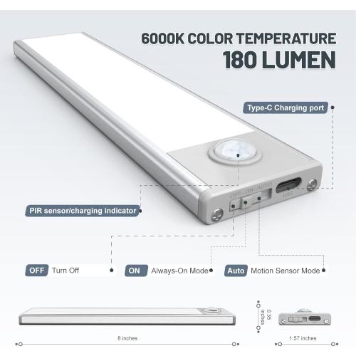 6 Pack Under Cabinet Lights Wireless, 32 LED Motion Sensor Light Indoor Rechargeable Magnetic Closet Lights Battery Operated, Under Counter Lights for Kitchen, Wardrobe, Hallway, Stairs