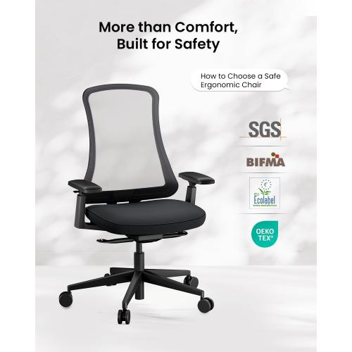 ProtoArc Ergonomic Office Chair – Flexer Mesh Couputer Chair for Women, Foam Sliding Seat, 125° Recline, Home Desk Chairs for Small Spaces, Stylish & Comfortable – Black