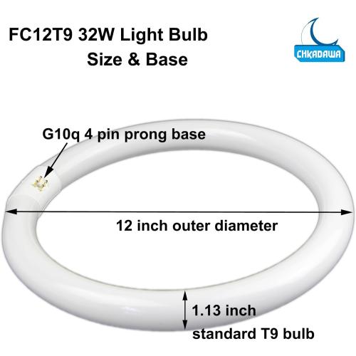 FC12T9 32 Watts Circline Light Bulbs Daylight, Circular 12 Inch T9 32W Round Fluorescent Bulb Replacement for Circle Ceiling Fixture Lamp, DL 6500K Tube, G10q 4 Pin Base, 2 Pack