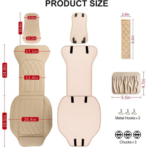 1 Pack Leather Front Car Seat Cover, Universal Sideless Car Seat Protector with Storage Pocket and Seat Belt Pad, Waterproof Automotive Seat Cover Cars Trucks SUV(Yellow Beige)