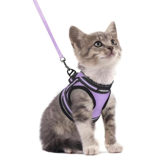 rabbitgoo Cat Harness and Leash Set for Walking Escape Proof, Adjustable Soft Kittens Vest with Reflective Strip for Cats, Comfortable Outdoor Vest, Light Purple, S