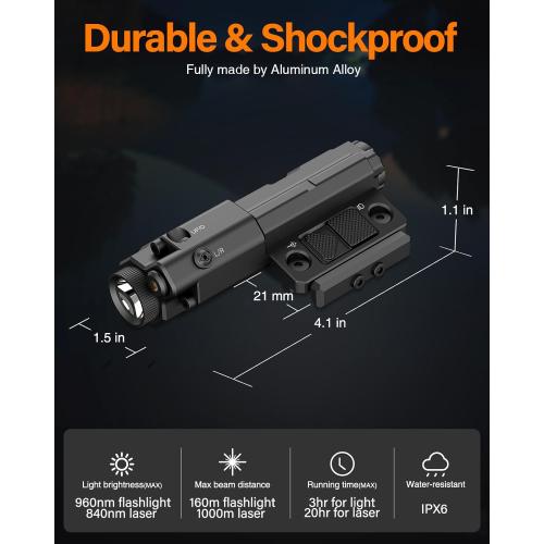 Mlok Picatinny Mounted 940nm IR Illuminator Flashlight IR Laser Combo for Night Vision Scope, Rechargeable Infrared Scope Hunting Light for Night Vision Optics (Must be Used with Night Vision Devices)