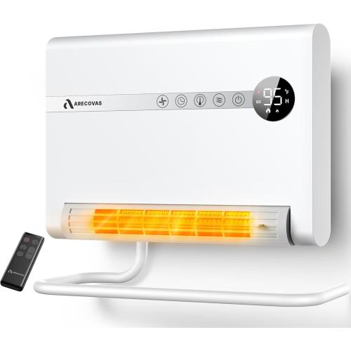 Wall Heater, Space Heater for Bedroom, 1500W PTC Fast Heating Electric Heaters for Indoor Use, 30° Oscillation, Adjustable Thermostat, 24H Timer, Remote Control, Desk or Wall Mounted Heater for Office