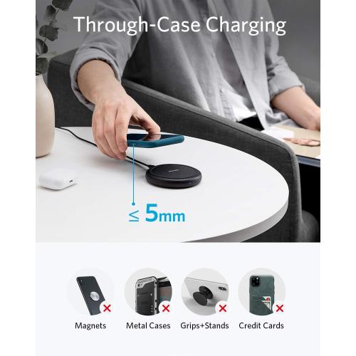 Anker Wireless Charger with Power Adapter, PowerWave II Pad, Qi-Certified 15W Max Fast Wireless Charging Pad for iPhone 16/16 Pro/16 Pro Max/14/13/12, Galaxy S10 S9 S8, Note 10 Note 9 & More