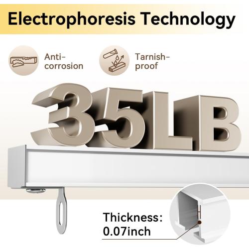 6ft - 9ft Curtain Track, Ceiling Curtain Track for Room Divider, Ceiling Mount Rail Set with Roller Hooks, White, 6ft - 9ft