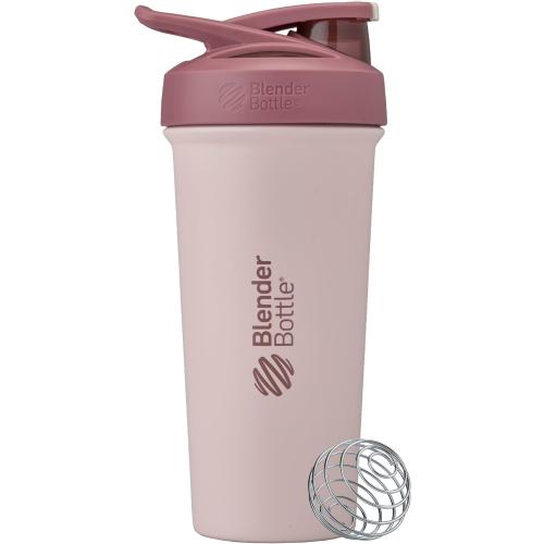 BlenderBottle Strada Sleek Shaker Cup Insulated Stainless Steel Water Bottle with Wire Whisk, 25-Ounce, Red/Tan (Sahara Sunset)