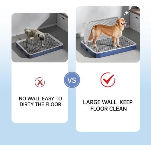 Size 25.48x19.69 Color Blue Indoor Dog Potty Tray with High Wall,25.59X19.69 Pee Pad Holder,Dogs Litter Box,Mesh Training Toilet for Puppy and Small Size Dog,Housebreaking Supplies, Pet Products (Blue)