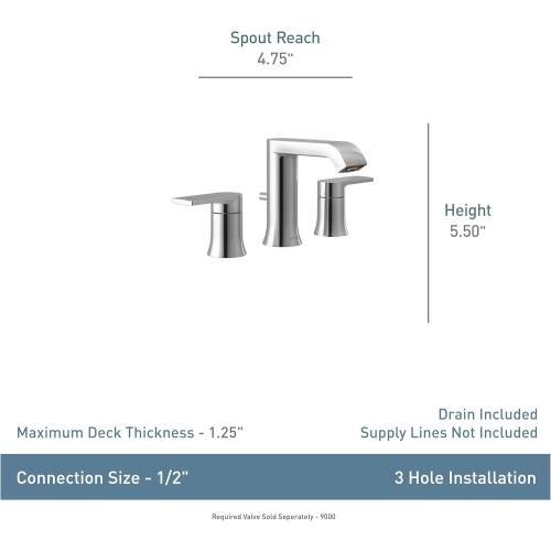 Moen Genta LX Brushed Nickel Two-Handle Three-Hole Widespread Modern Bathroom Sink Faucet with Drain Assembly, (Valve Required), T6708BN