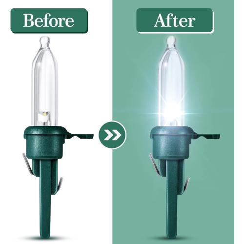 Honoson 60 Pieces LED Replacement Christmas Bulb 3v Waterproof LED Lights Bulbs Bulk for Christmas Tree Decorations Xmas Indoor Outdoor Home Light Decor(Green Base with Cold White Bulb)