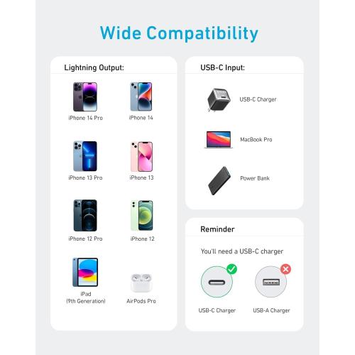 Anker USB C to Lightning Cable(10FT,White), MFi Certified for iPhone 14 Series, and More(Charger Not Included)