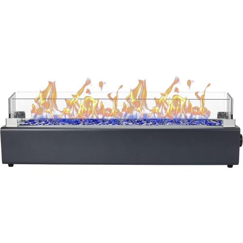 28-inch Table Top Propane Fire Pit, 40,000 BTU Tabletop Firepit for Patio, Outdoor Portable Fireplace Rectangular Fire Bowl w/Wind Glass Shield, Glass Rocks - Carbon Gray