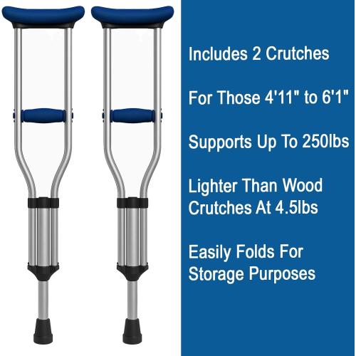 Carex Folding Aluminum Under Arm Crutches for Adults 4'11 to 6'1, 2 Lightweight Crutches Included, Universal for Walking, Walking Aid for Kids, Adults & Seniors, Includes Padded Underarm Cushions