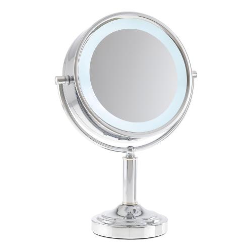Danielle Creations Professional-Grade Double-Sided L.E.D. Vanity Mirror with Strong 15X Magnification, 360-Degree Rotation, Ultra-Vue Distortion-Free True Image Reflection, Silver Chrome Finish