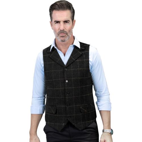 SOLOVEDRESS Mens Western Vintage Tweed Suit Vest Casual Wool Blend Waistcoat for Party Size small