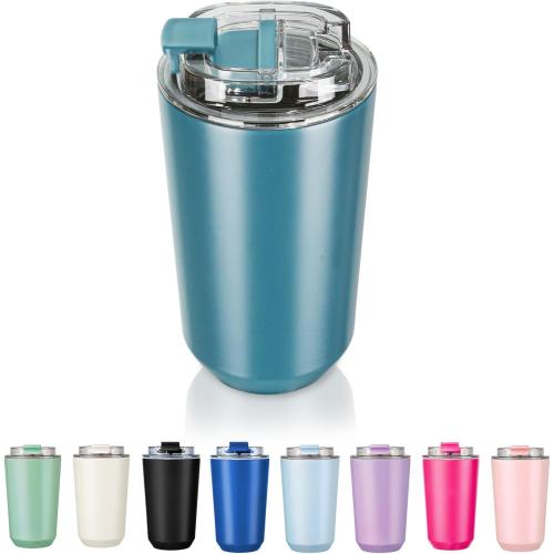Puraville Insulated Tumblers with Lid, 14 oz Travel Coffee Mug Stainless Steel Vacuum Cup, Leak Proof Reusable Double Walled Coffee Tumbler for Iced and Hot Drinks, Peacock Blue