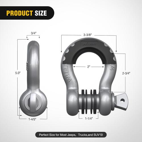 Nilight 2 Pack 3/4 D-Ring Shackle with 7/8 Screw Pin 41,887lbs Break Strength, Heavy Duty Off Road Recovery Shackle with Isolators Washers for Use with Tow Strap, Winch, Off-Road Jeep Truck Vehicle