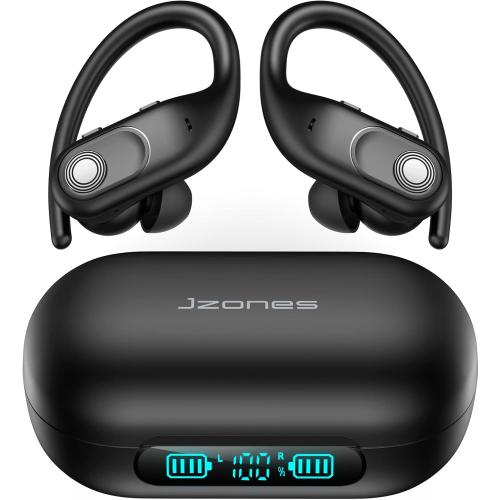 Jzones Wireless Earbuds Bluetooth Headphones 130Hrs Playtime with 2500mAh Wireless Charging Case LED Diaplay Hi-Fi Waterproof Over Ear Earphones for Sports Running Workout Gaming