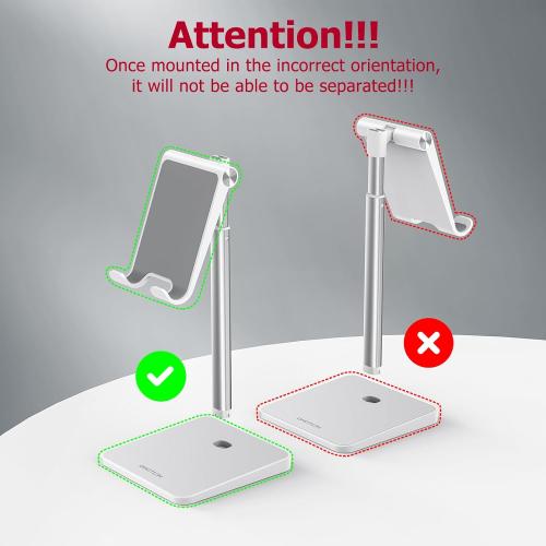 OMOTON Cell Phone Stand, Adjustable Angle Height Desk Phone Dock Holder for iPhone Air 17 Pro Max/Plus/XS/XR, Samsung Galaxy S20 / S10 / S9 / S8 and Other Phones (3.5-7.0-Inch),Silver/White***