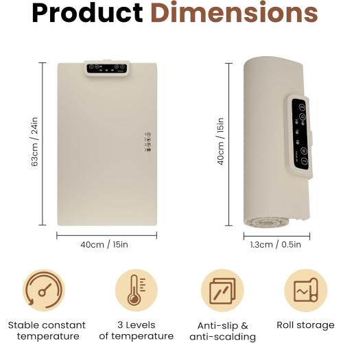 Food Warming Mat - Portable Electric Food Warmer - With Silicone Pad for Easy Cleaning - for Parties - Home Use - Foldable (Beige)