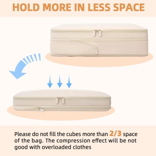 BAGAIL Set/6 Compression Packing Cubes Travel Accessories Expandable Packing Organizers (Square Mesh, 06-Beige)