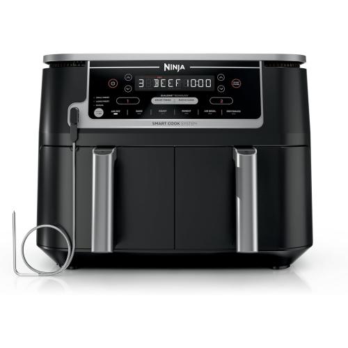 Ninja DZ550 Foodi 10 Quart 6-in-1 DualZone Smart XL Air Fryer with 2 Independent Baskets, Smart Cook Thermometer for Perfect Doneness, Match Cook & Smart Finish to Roast, Dehydrate & More, BLACK