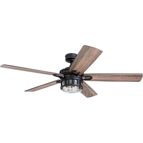 Honeywell Ceiling Fans Bonterra Modern 52 Inch Ceiling Fan with Light, Remote Control Fan, LED Indoor Fan with 5 Blades, Brown Pine and Black Blade Finish Options, Matte Black (50690-01)