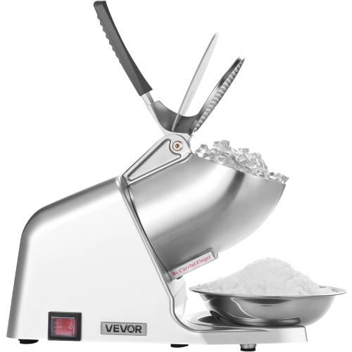 VEVOR Ice Crusher Machine, 143lbs Per Hour Electric 2 Blades Snow Cone Maker, Stainless Steel Shaved Ice Machine with Bowl and Cover, 300W 2000RPM Ice-Shaver for Home and Commercial Use, Silver