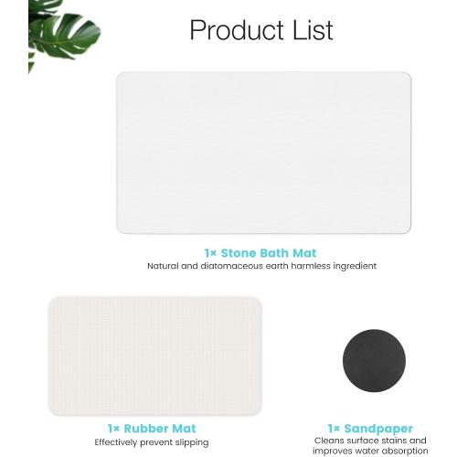 Greenturf Large Diatomite Stone Bath Mat, Premium Non-Slip Natural Diatomaceous Earth Bathtub Fast Drying Mats for Bathroom Floor (30 x 17 White)