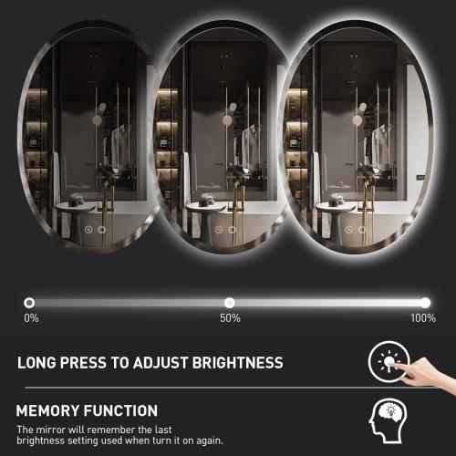 Size 36 x 24 Inch LED Oval Mirror,Wall Mounted Backlit Beveled Bathroom Mirror, Dimmable Lighted Vanity Mirror with Lights,Anti-Fog,CRI 90 , IP54 Waterproof
