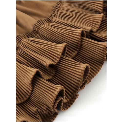 Small CHONG FENG XIA Women's Woolen Pleated Skirt, High-Waisted, A-Line, Slim Fit, Winter