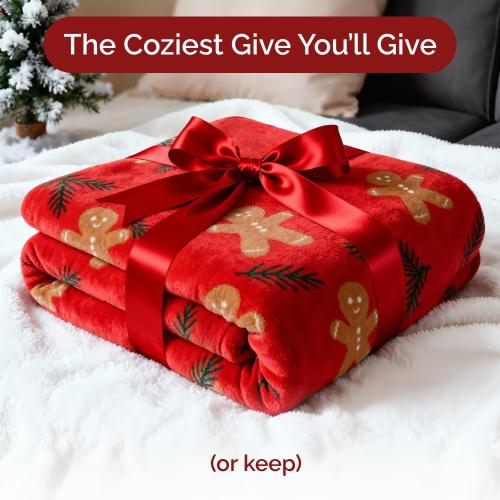 Ultra Soft Fleece Blanket Throw Size - Christmas Flannel Fleece Luxury Throw Blanket - Lightweight Throw for Couch, Bed, Chair - Warm & Breathable - Cozy Microplush Bedding - Gingerbread Man