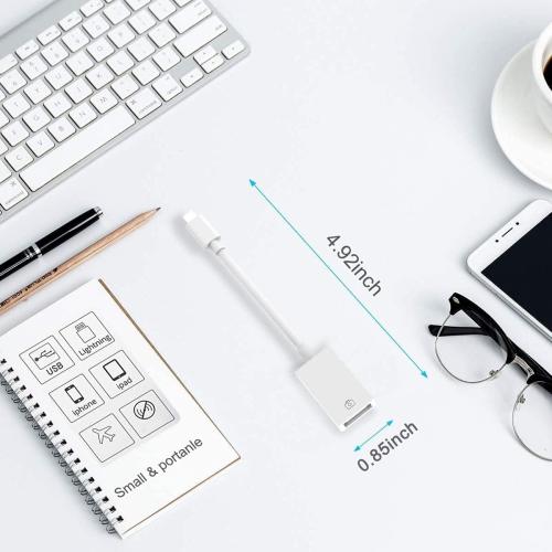 Apple MFi Certified Lightning to USB Camera Adapter for iPhone iPad Female USB 3.0 OTG Cable Adapter Support Connect Camera, Flash Drive, Card Reader, MIDI Keyboard, Mouse