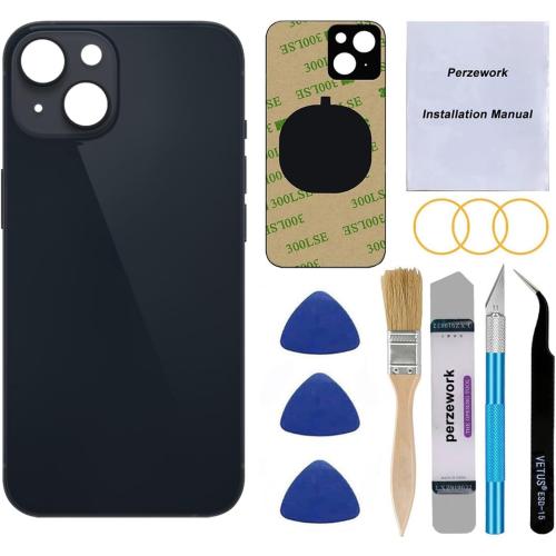 Rear Back Glass Replacement for iPhone 14 6.1-inches with Reparing Toolkit and Manual (Midnight Black)